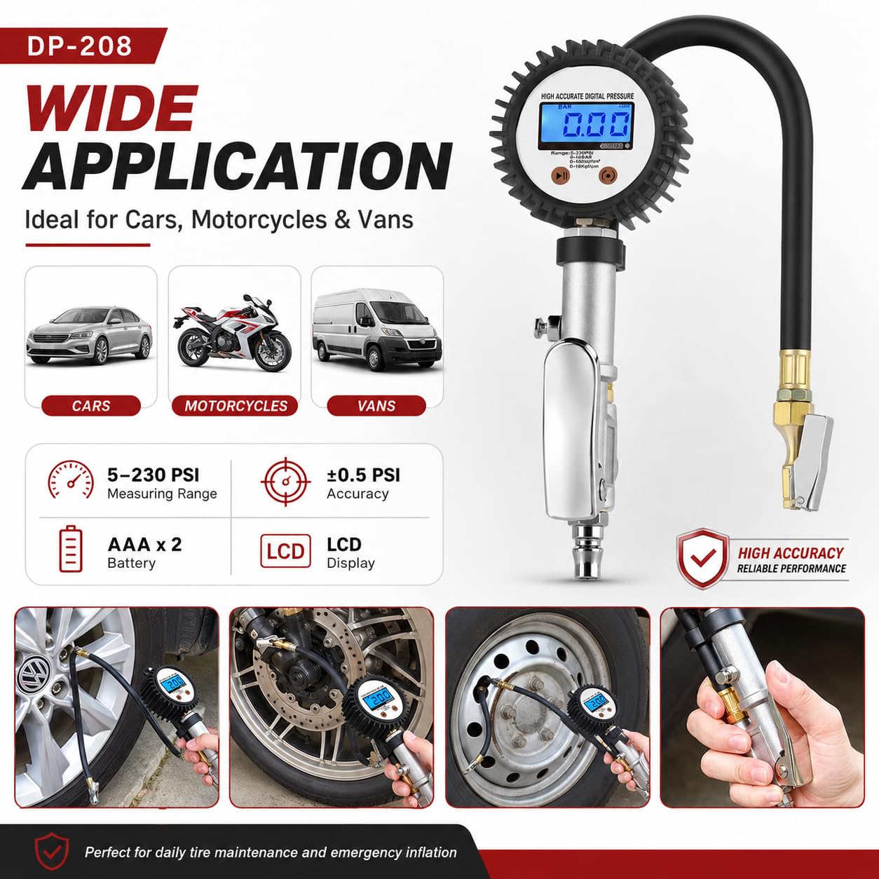 SEAPENG DP-208 Digital Tire Inflator Gauge, 5-230 PSI - Image 9