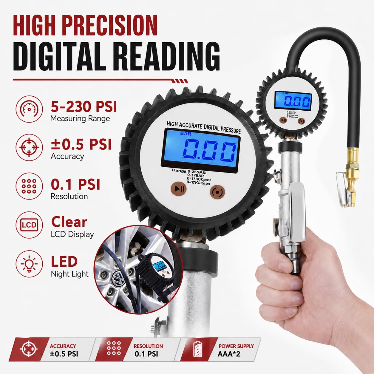 SEAPENG DP-208 Digital Tire Inflator Gauge, 5-230 PSI - Image 13